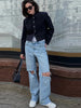 Women's Black Cropped Stand-Collar Blazer with a Button Front