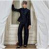 Women's Black Cropped Stand-Collar Blazer with a Button Front