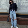 Women's Black Cropped Stand-Collar Blazer with a Button Front
