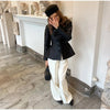 Women's Black Cropped Stand-Collar Blazer with a Button Front