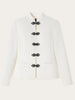 Women's Satin Mandarin-Collar Blazer with Knot Buttons in Black Brown or White