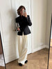Women's Satin Mandarin-Collar Blazer with Knot Buttons in Black Brown or White