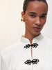 Women's Satin Mandarin-Collar Blazer with Knot Buttons in Black Brown or White
