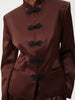 Women's Satin Mandarin-Collar Blazer with Knot Buttons in Black Brown or White