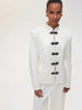 Women's Satin Mandarin-Collar Blazer with Knot Buttons in Black Brown or White