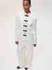 Women's Satin Mandarin-Collar Blazer with Knot Buttons in Black Brown or White