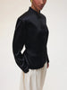 Women's Satin Mandarin-Collar Blazer with Knot Buttons in Black Brown or White