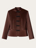 Women's Satin Mandarin-Collar Blazer with Knot Buttons in Black Brown or White