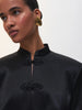 Women's Satin Mandarin-Collar Blazer with Knot Buttons in Black Brown or White
