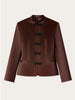 Women's Satin Mandarin-Collar Blazer with Knot Buttons in Black Brown or White
