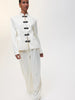 Women's Satin Mandarin-Collar Blazer with Knot Buttons in Black Brown or White