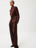 Women's Satin Mandarin-Collar Blazer with Knot Buttons in Black Brown or White