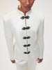 Women's Satin Mandarin-Collar Blazer with Knot Buttons in Black Brown or White