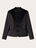 Women's Satin Mandarin-Collar Blazer with Knot Buttons in Black Brown or White