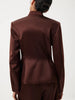 Women's Satin Mandarin-Collar Blazer with Knot Buttons in Black Brown or White