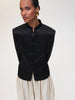Women's Satin Mandarin-Collar Blazer with Knot Buttons in Black Brown or White