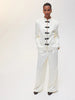 Women's Satin Mandarin-Collar Blazer with Knot Buttons in Black Brown or White