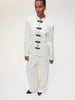 Women's Satin Mandarin-Collar Blazer with Knot Buttons in Black Brown or White