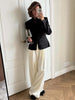Women's Satin Mandarin-Collar Blazer with Knot Buttons in Black Brown or White