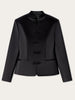 Women's Satin Mandarin-Collar Blazer with Knot Buttons in Black Brown or White