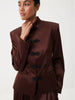 Women's Satin Mandarin-Collar Blazer with Knot Buttons in Black Brown or White