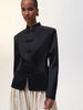 Women's Satin Mandarin-Collar Blazer with Knot Buttons in Black Brown or White