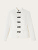 Women's Satin Mandarin-Collar Blazer with Knot Buttons in Black Brown or White