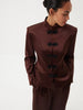 Women's Satin Mandarin-Collar Blazer with Knot Buttons in Black Brown or White