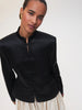 Women's Satin Mandarin-Collar Blazer with Knot Buttons in Black Brown or White