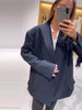 Women's Black Quilted Blazer Jacket with a V-Neck and Button Front