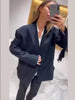 Women's Black Quilted Blazer Jacket with a V-Neck and Button Front