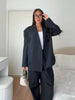 Women's Black Quilted Blazer Jacket with a V-Neck and Button Front