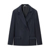 Women's Black Quilted Blazer Jacket with a V-Neck and Button Front
