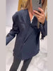 Women's Black Quilted Blazer Jacket with a V-Neck and Button Front