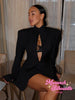 Women's Sexy Solid Hollow Out Blazer Dress Chic Full Sleeves Shoulder Pads Slim Short Dresses Evening Party Vestidos