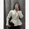 Women's Sexy Solid Hollow Out Blazer Dress Chic Full Sleeves Shoulder Pads Slim Short Dresses Evening Party Vestidos