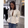 Women's Sexy Solid Hollow Out Blazer Dress Chic Full Sleeves Shoulder Pads Slim Short Dresses Evening Party Vestidos
