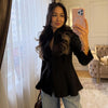 Women's Sexy Solid Hollow Out Blazer Dress Chic Full Sleeves Shoulder Pads Slim Short Dresses Evening Party Vestidos