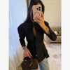 Women's Sexy Solid Hollow Out Blazer Dress Chic Full Sleeves Shoulder Pads Slim Short Dresses Evening Party Vestidos