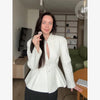 Women's Sexy Solid Hollow Out Blazer Dress Chic Full Sleeves Shoulder Pads Slim Short Dresses Evening Party Vestidos