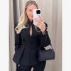 Women's Sexy Solid Hollow Out Blazer Dress Chic Full Sleeves Shoulder Pads Slim Short Dresses Evening Party Vestidos