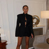 Women's Sexy Solid Hollow Out Blazer Dress Chic Full Sleeves Shoulder Pads Slim Short Dresses Evening Party Vestidos