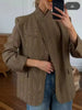 Women's Brown Plaid Blazer with Long Sleeves and a Single-Button Front