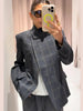 Women's Brown Plaid Blazer with Long Sleeves and a Single-Button Front