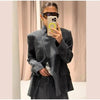 Women's Brown Plaid Blazer with Long Sleeves and a Single-Button Front