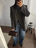 Women's Brown Plaid Blazer with Long Sleeves and a Single-Button Front