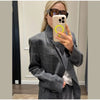 Women's Brown Plaid Blazer with Long Sleeves and a Single-Button Front