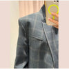 Women's Brown Plaid Blazer with Long Sleeves and a Single-Button Front