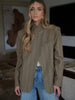 Women's Brown Plaid Blazer with Long Sleeves and a Single-Button Front