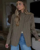 Women's Brown Plaid Blazer with Long Sleeves and a Single-Button Front